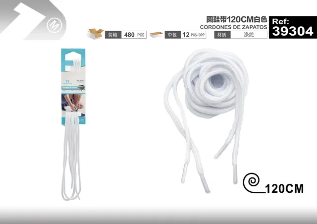 Cordones para zapatos, 120 cm, color blanco, modelo 39304