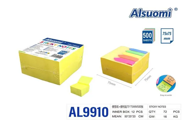 Notas adhesivas, 75 × 75 mm, 5 × 25, modelo AL9910