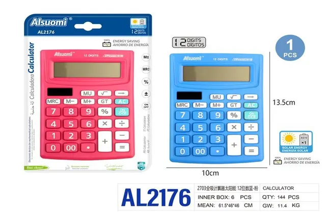 Calculadora, colores azul y rosado