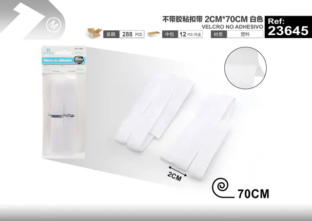 Cinta de gancho y bucle (velcro), 2 cm, 70 cm, color blanco, modelo 23645