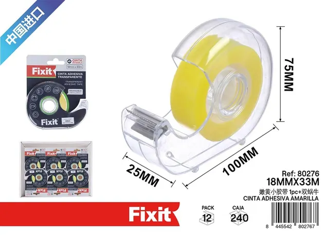 Dispensador de cinta, 18 mm, 33 m, 1 pieza, color amarillo claro