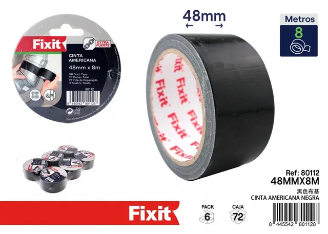 Cinta para ductos, 48 mm, 8 m, color negro