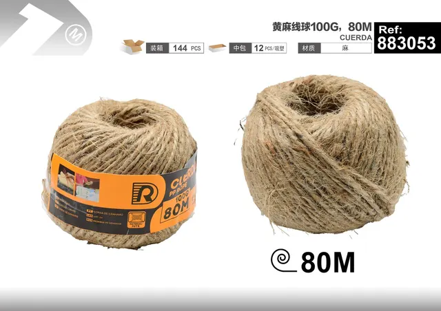 Cuerda de cáñamo, 100 g, 80 m, color amarillo