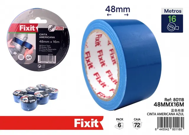 Cinta para ductos, 48 mm, 16 m, color azul