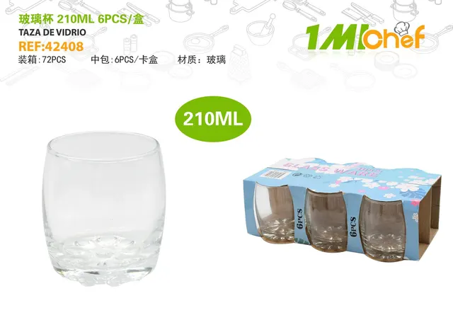 Vaso de vidrio, 210 ml, 6 piezas