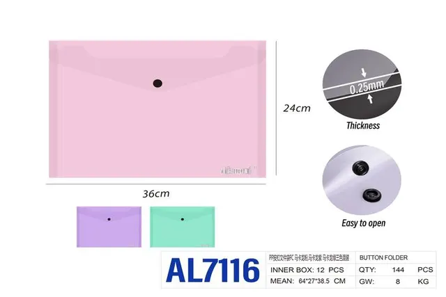 Bolsa para documentos, colores verde, rosado y morado, modelo AL7116