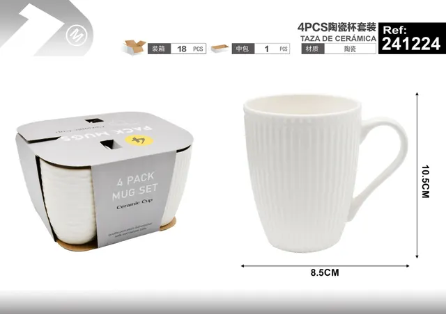 Taza de cerámica, 4 piezas, ref. 241224
