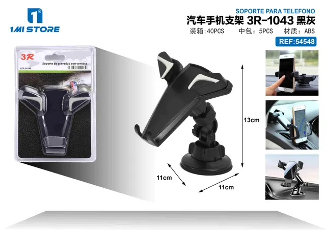 Soporte para teléfono de coche, modelo 3R-1043, colores negro y gris