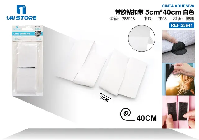 Cinta de gancho y bucle (velcro), 5 cm, 40 cm, color blanco, modelo 23641