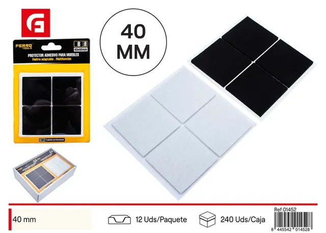 Protector para pata de mueble, 40 mm, 4 piezas, color negro, ref. SJ01452