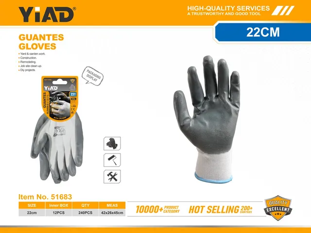 Guantes de trabajo, 9 pulgadas, colores blanco y gris