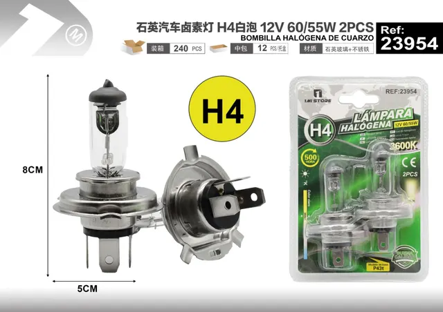 Lámparas halógenas, modelo H4, 12 V, 55 W, 2 piezas, color blanco