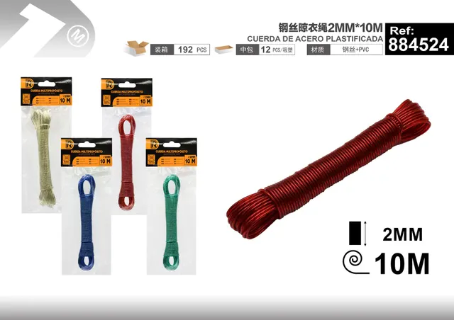 Cuerda para tender ropa, 2 mm, 10 m