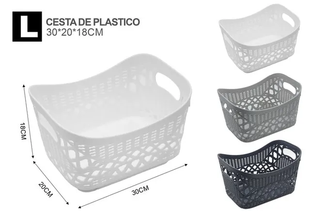 Cesta de almacenamiento de plástico, 30 × 20 × 18 cm