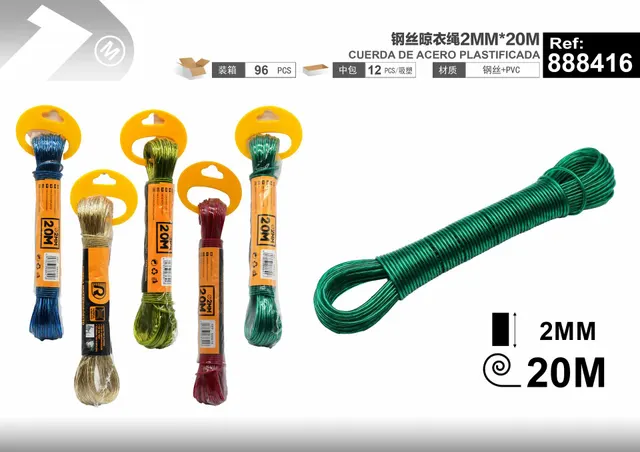 Cuerda para tender ropa, 2 mm, 20 m