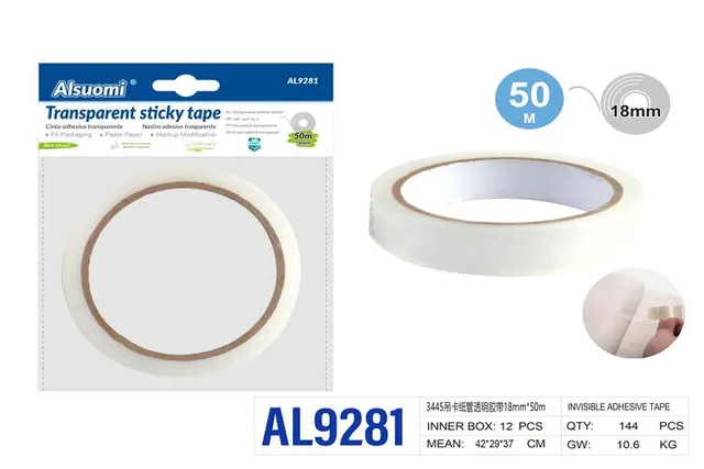 Cinta adhesiva, 18 mm, 50 m, color transparente