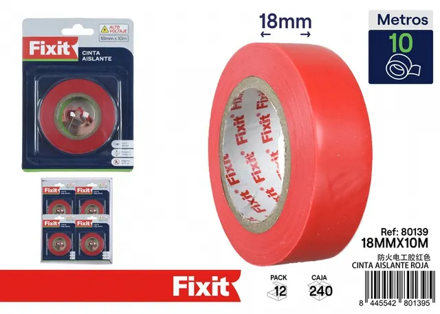 Cinta aislante, 18 mm, 10 m, color rojo