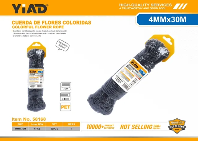 Cuerda de poliéster, 4 mm, 30 m, color multicolor