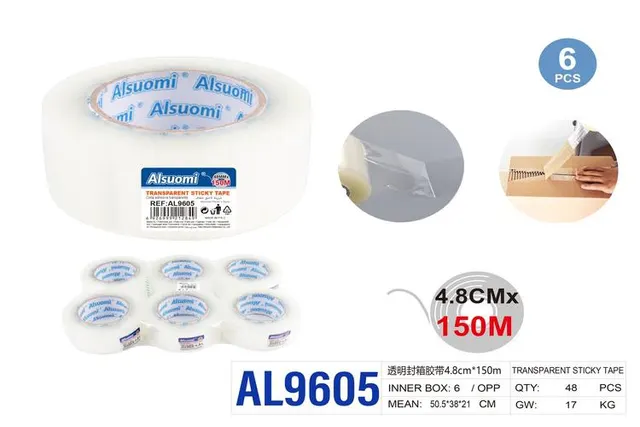 Cinta adhesiva, 4,8 × 150 m, 150 m, color transparente