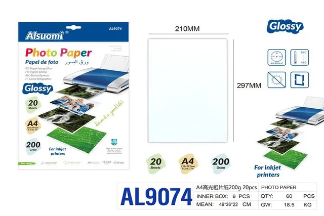 papel fotográfico, modelo A4, 200 g, 20 piezas
