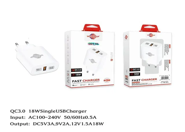 Cargador, modelo QC3, 18 W, modelo ODT-03