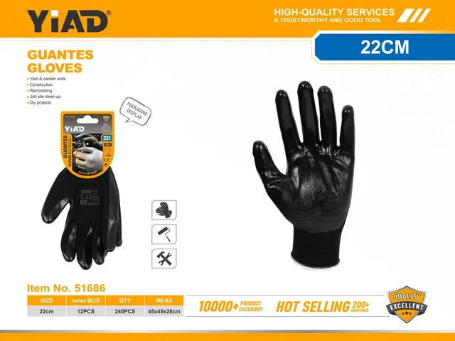 Guantes de trabajo, 9 pulgadas, color negro