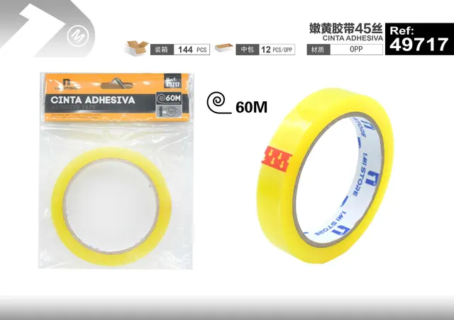 Cinta adhesiva de papelería, 18 mm, 60 m, color amarillo claro