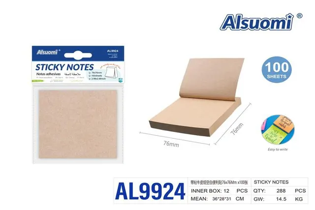 Notas adhesivas, 76 × 76 mm, color blanco, modelo AL9924