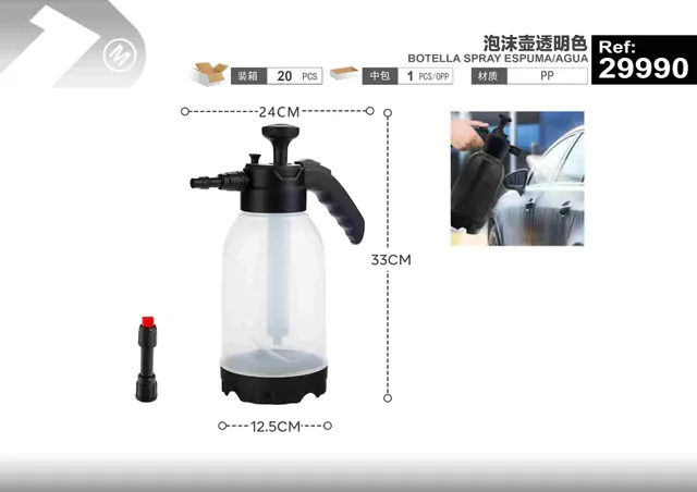 Botella pulverizadora para limpieza de coches, 2 L, color transparente