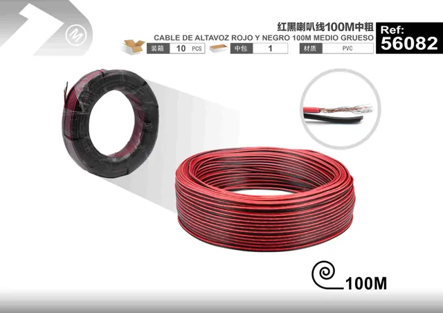 Cable de alimentación, 100 m, colores rojo y negro, modelo 56082