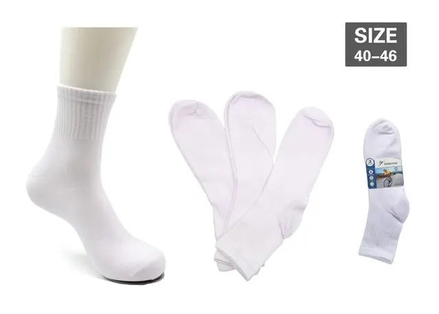 Calcetines deportivos, 3 piezas, color blanco, modelo A8007-2