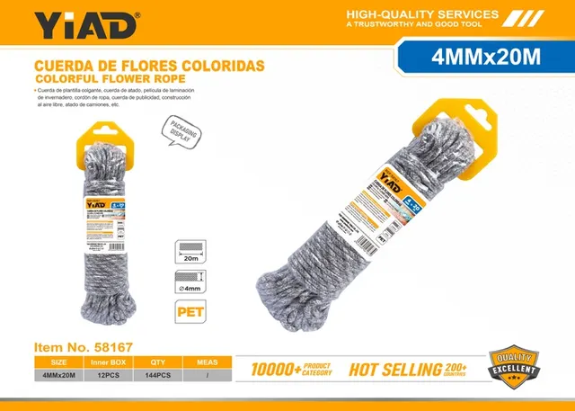 Cuerda de poliéster, 4 mm, 20 m, color multicolor