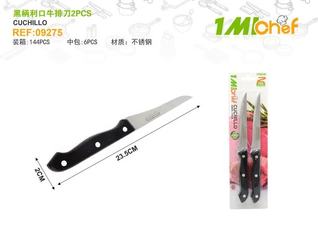 Cuchillo para carne, 2 piezas, color negro, ref. 09275
