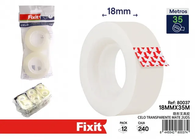 Cinta adhesiva de papelería, 18 mm, 35 m, 2 piezas