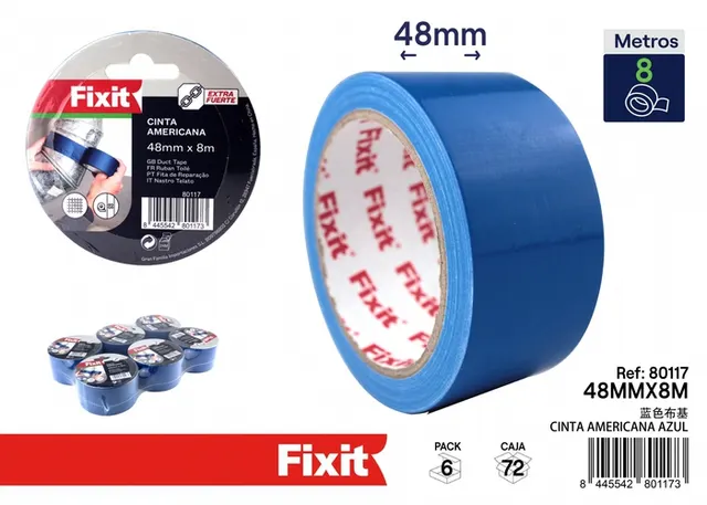 Cinta para ductos, 48 mm, 8 m, color azul