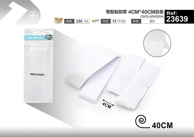 Cinta de gancho y bucle (velcro), 4 cm, 40 cm, color blanco, modelo 23639