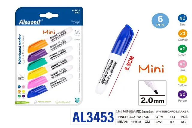 marcador de pizarra, 2,0 mm, 6 piezas, colores amarillo, azul, verde, blanco, rosado, morado y naranja