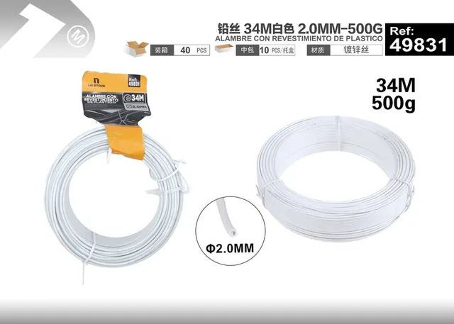 Alambre, 2,0 mm, 34 m, 500 g, color blanco