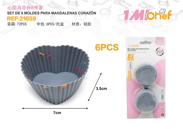 Molde de silicona para pastel, 7 × 3,5 cm, 6 piezas, ref. 21659