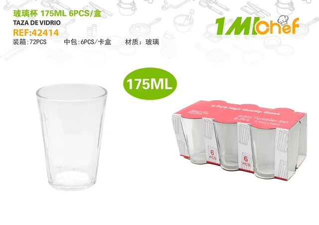 Vaso de vidrio, 175 ml, 6 piezas, ref. 42414