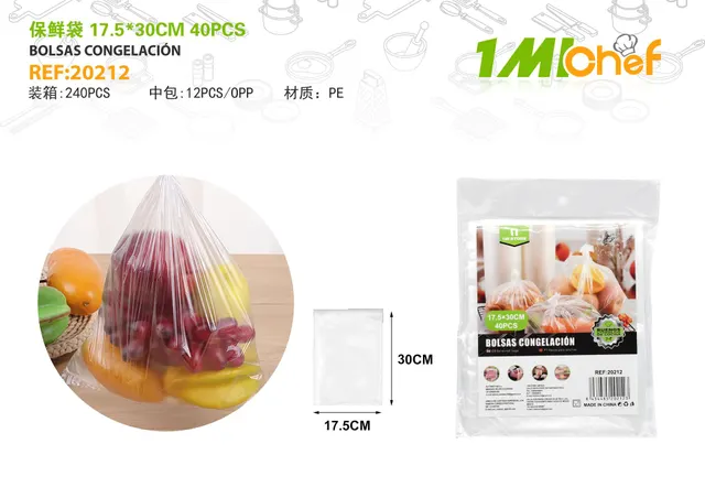Bolsas para conservar alimentos, 17,5 × 30 cm, 40 piezas