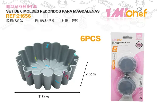 Molde de silicona para pastel, 7,5 × 2,5 cm, 6 piezas