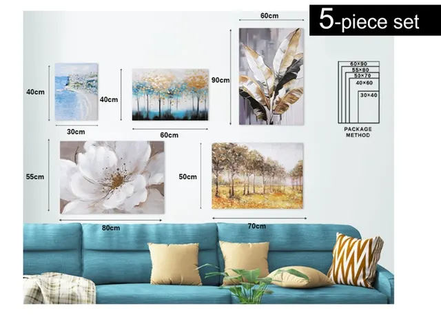 Cuadro pintado por pulverización, modelo PHHHX0004, 60 × 90 cm, 55 × 80 cm, 50 × 70 cm, 40 × 60 cm, 30 × 40 cm, 5 piezas