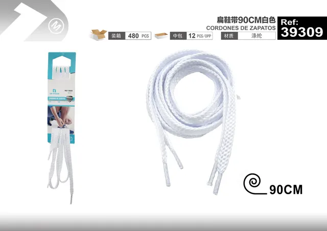 Cordones para zapatos, 90 cm, color blanco, modelo 39309