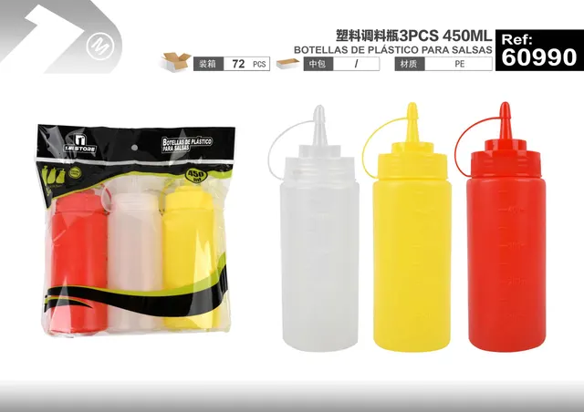 Botella para condimentos, 450 ml, 3 piezas