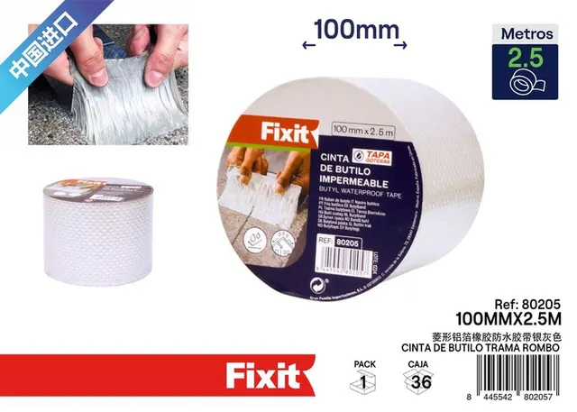 Cinta impermeable, 100 mm, 2,5 m, color gris, ref. SJ80205