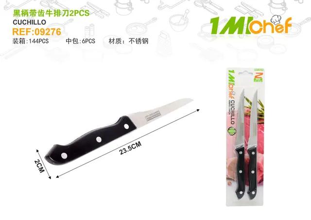 Cuchillo para carne, 2 piezas, color negro, ref. 09276