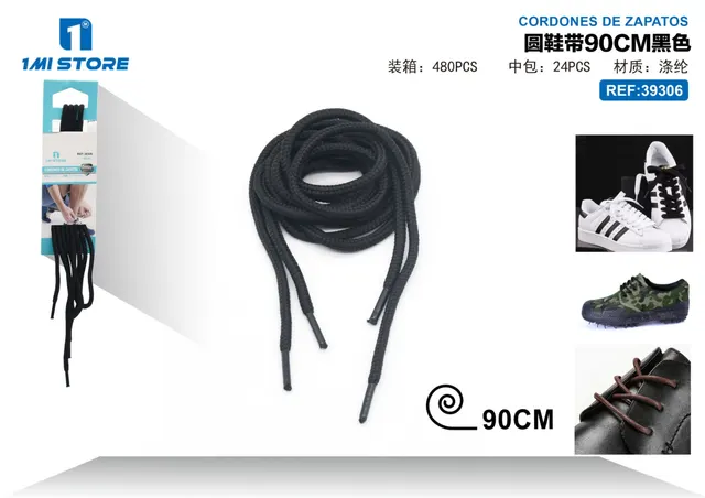 Cordones para zapatos, 90 cm, color negro, modelo 39306