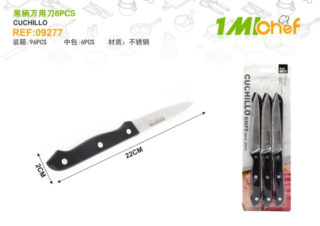 Cuchillo, 6 piezas, color negro