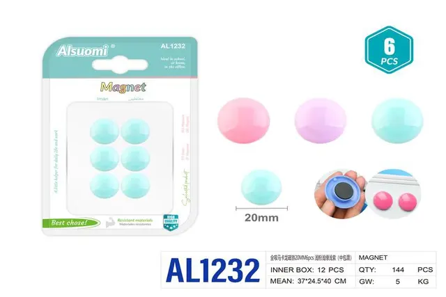 Cierre magnético, 20 mm, 6 piezas, colores verde, rosado y morado